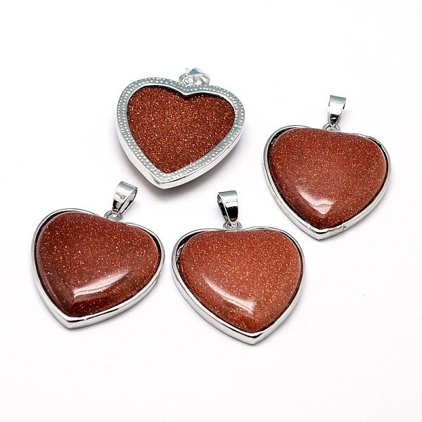 

PandaHall Heart Platinum Plated Brass Synthetic Goldstone Pendants, Cadmium Free & Lead Free, 36x31x7mm, Hole: 4x8mm Goldstone Heart