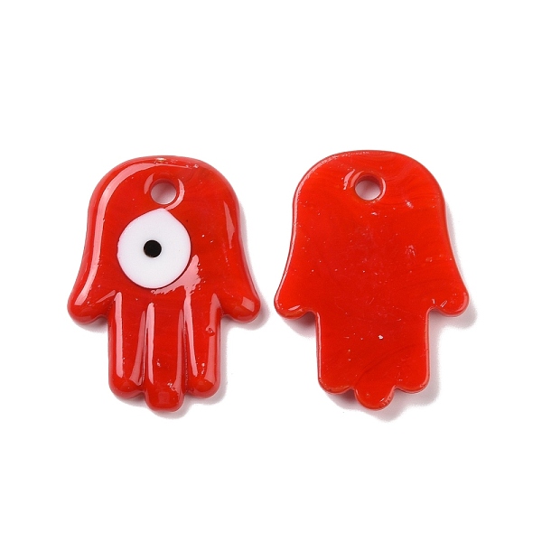 

PandaHall Handmade Evil Eye Lampwork Pendants, Hamsa Hand/Hand of Miriam, Red, 50x36x6mm, Hole: 4.8mm Lampwork Palm Red