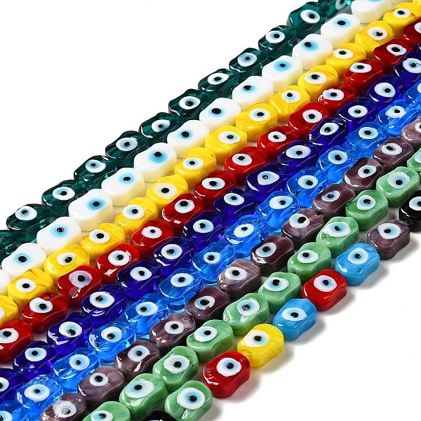 

PandaHall Handmade Evil Eye Lampwork Beads Strands, Oval, Mixed Color, 13~14x9.5~10x5~6mm, Hole: 1.4mm, about 28pcs/strand, 14.88 inch..., Multicolor