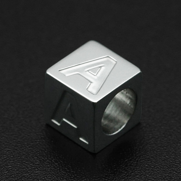 

PandaHall 201 Stainless Steel European Beads, Large Hole Beads, Horizontal Hole, Cube, Stainless Steel Color, Letter.A, 7x7x7mm, Hole: 5mm...