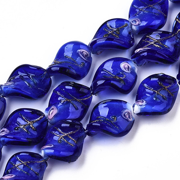 

PandaHall Handmade Gold Sand Lampwork Beads, Twist, Blue, 20~21x15~16x8~10mm, Hole: 1~1.4mm Lampwork Twist Blue