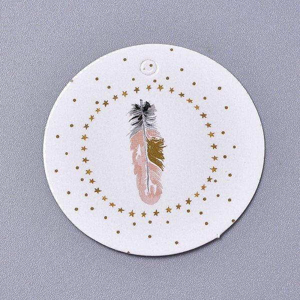 

PandaHall Paper Gift Tags, Hange Tags, For Arts and Crafts, For Wedding/Valentine's Day/Thanksgiving, Flat Round with Feather Pattern, White...