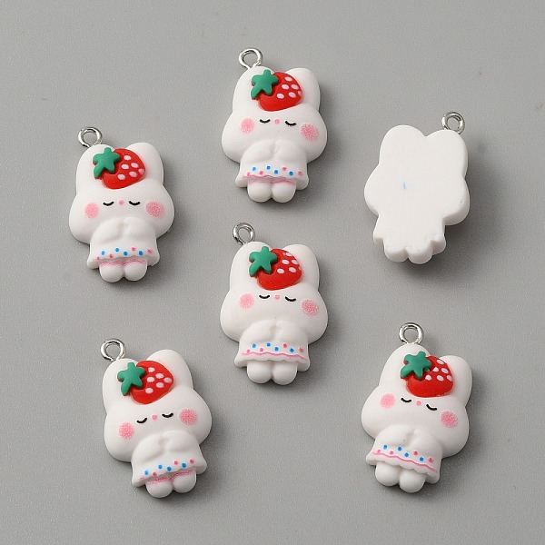 

PandaHall Opaque Resin Pendants, with Platinum Tone Iron Loops, Rabbit Charm with Strawberry, White, 26x17x8mm, Hole: 2mm Iron+Resin Rabbit...