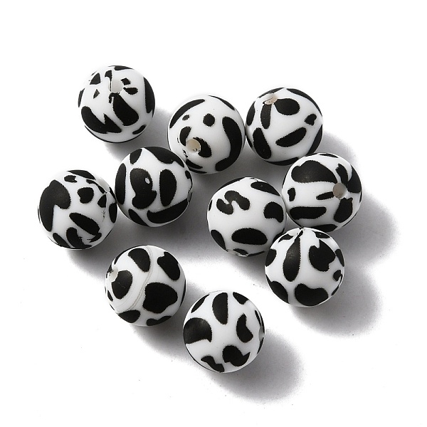 

PandaHall Silicone Beads, DIY Nursing Necklaces and Bracelets Making, Chewing Pendants For Teethers, Round with Cow Pattern, Black, 15mm...