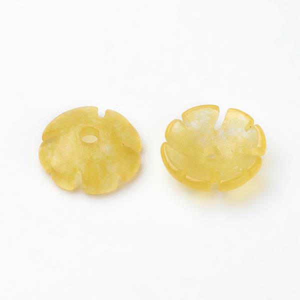 

PandaHall Natural White Jade Beads Caps, Dyed, Flower, Champagne Yellow, 10x3mm, Hole: 1mm White Jade Flower Yellow