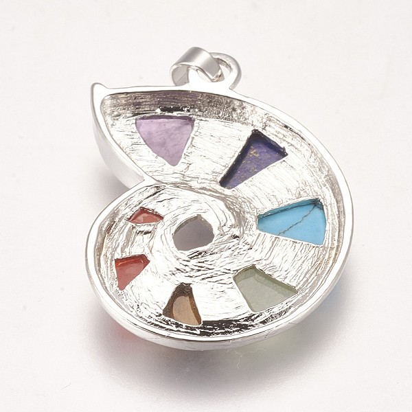 

PandaHall Chakra Jewelry, Natural Mixed Stone Pendants, with Brass Findings, Sea Snail Shape, Platinum, 39x31x6mm, Hole: 4.5x7mm Mixed Stone...