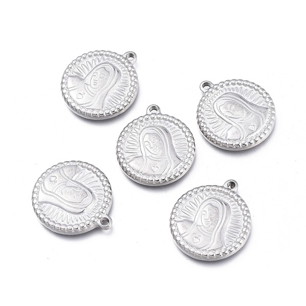 

PandaHall 304 Stainless Steel Pendants, Flat Round with Virgin Mary, Stainless Steel Color, 21x18.3x2.8mm, Hole: 1.5mm 304 Stainless Steel...