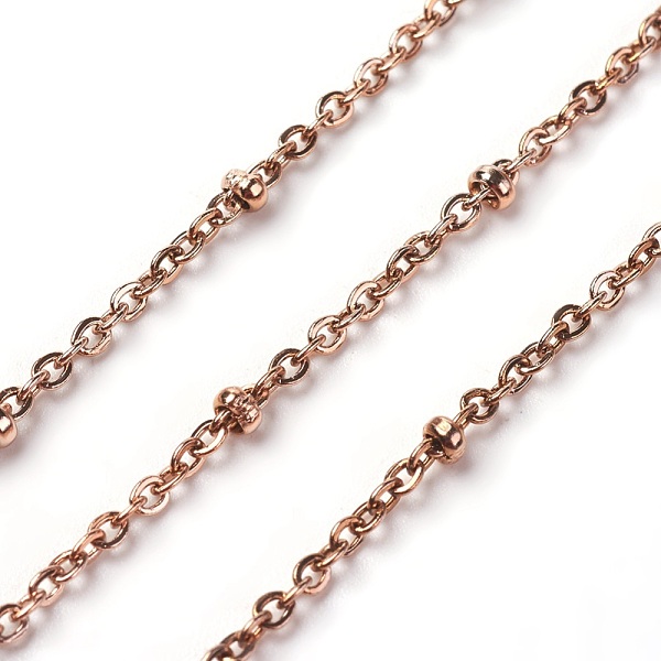 

PandaHall Ion Plating(IP) 304 Stainless Steel Cable Chains, Satellite Chains, with Round Beads, Soldered, with Spool, Flat Oval, Rose Gold...