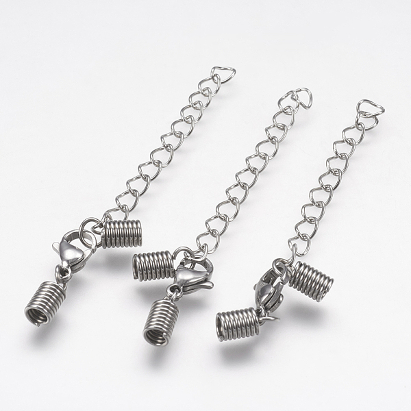 

PandaHall 304 Stainless Steel Chain Extender, with Curb Chains, Cord Ends and Lobster Claw Clasps, Stainless Steel Color, 30mm, cord ends...
