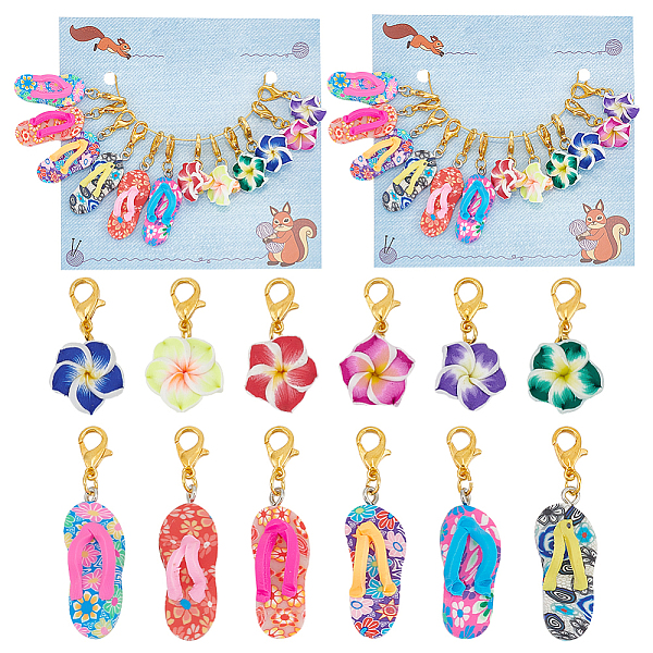 

PandaHall Summer Theme Plumeria Flower & Flip Flops Pendant Stitch Markers, Handmade Polymer Clay Crochet Lobster Clasp Charms, Locking..., Multicolor