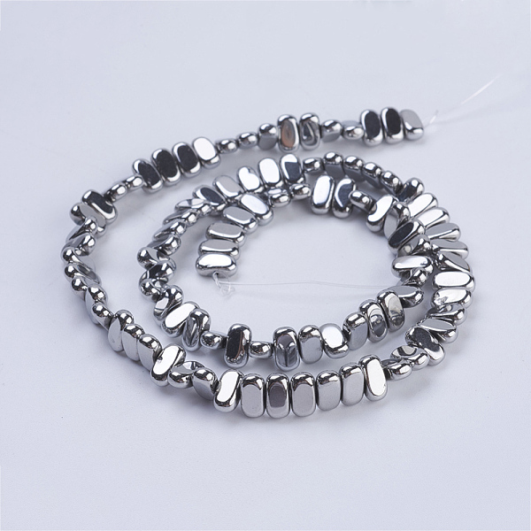 PandaHall Electroplate Non-magnetic Synthetic Hematite Beads Strands, Rectangle, Platinum Plated, 8x4x2mm, Hole: 1mm, about 98~102pcs/strand...