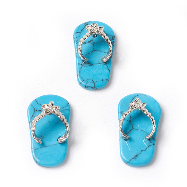

PandaHall Synthetic Turquoise Pendants, with Platinum Tone Brass Findings, Flip Flops, Dyed, 22~24x12x7~8mm, Hole: 2mm and 5~7mm Synthetic...