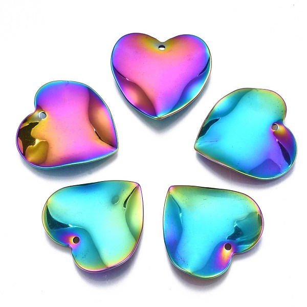

PandaHall 201 Stainless Steel Pendants, Cadmium Free & Nickel Free & Lead Free, Water Ripple, Heart, Rainbow Color, 21.5x22x3mm, Hole: 1.2mm...