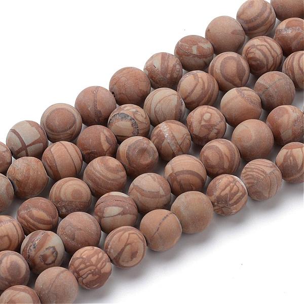 

PandaHall Natural Wood Lace Stone Round Bead Strands, Frosted Style, 8~8.5mm, Hole: 1mm, about 47pcs/strand, 15.5 inch Wood Lace Stone Round