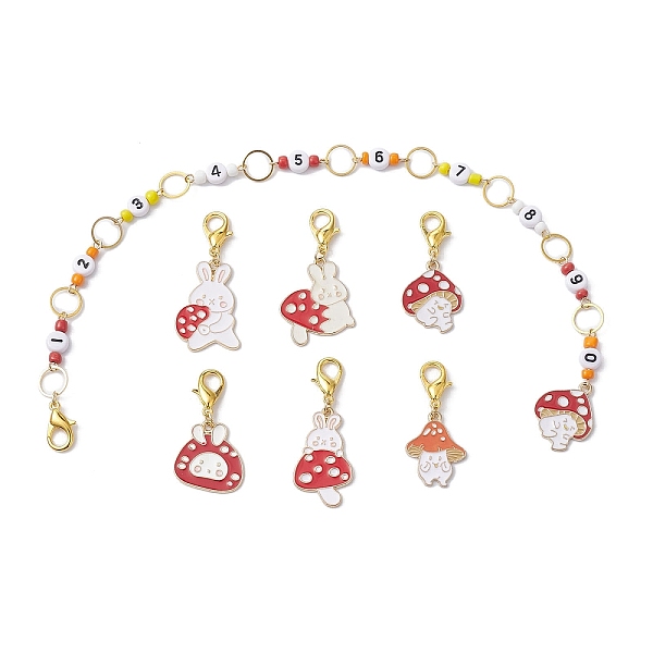 

PandaHall 7Pcs Rabbit & Mushroom Alloy Enamel Knitting Row Counter Chains & Locking Stitch Markers Kits, FireBrick, 4~30.8cm Alloy+Enamel..., Red