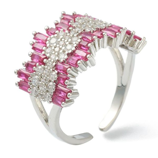 

PandaHall Brass Micro Pave Cubic Zirconia Cuff Rings, Open Rings, Deep Pink, Platinum, US Size 6, Inner Diameter: 17mm Brass+Cubic Zirconia