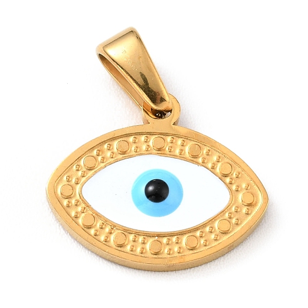 

PandaHall Vacuum Plating 304 Stainless Steel Pendants, with Enamel, Evil Eye, Golden, 12.5x15x2mm, Hole: 5x3mm Stainless Steel+Enamel Eye..., White