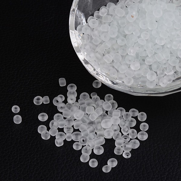 

PandaHall 6/0 Frosted Round Glass Seed Beads, White, Size: about 4mm in diameter, hole:1.5mm, about 495pcs/50g Glass White