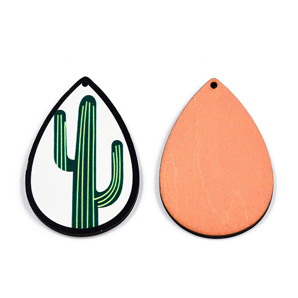 

PandaHall Single Face Printed Basswood Big Pendants, Teardrop Charm, Green, 60x40x3mm, Hole: 2mm Wood Teardrop Green