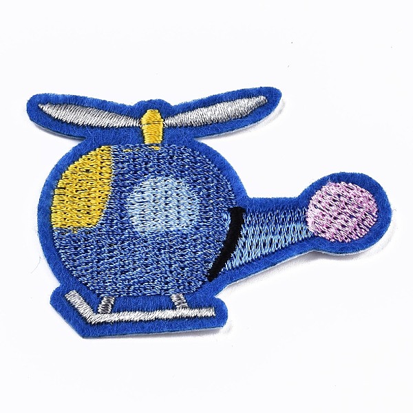 PandaHall Helicopter Appliques, Computerized Embroidery Cloth Iron on/Sew on Patches, Costume Accessories, Cornflower Blue, 43x58x1.5mm...