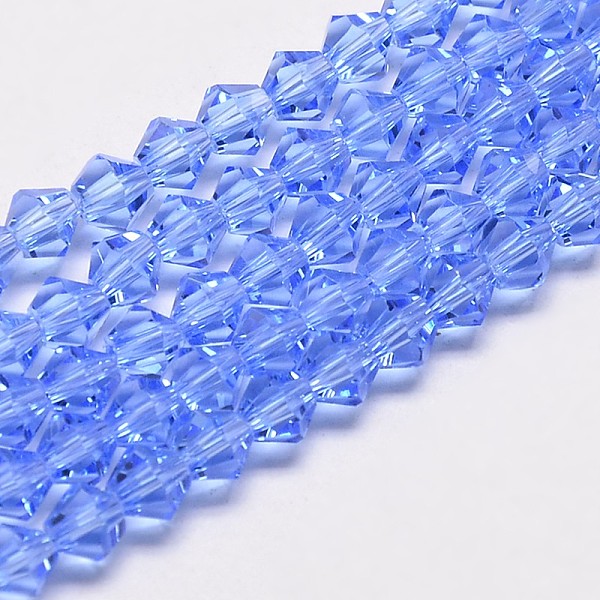 Imitate Austrian Crystal Bicone Glass Beads Strands, Grade AA, Faceted, Light Blue, 4x4mm, Hole: 1mm, about 82-85pcs/strand, 30.5-31cm