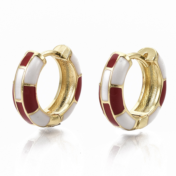 

PandaHall Brass Huggie Hoop Earrings, with Two Tone Enamel, Real 18K Gold Plated, FireBrick, 16x16.5x5mm, Pin: 1x1mm Brass Red