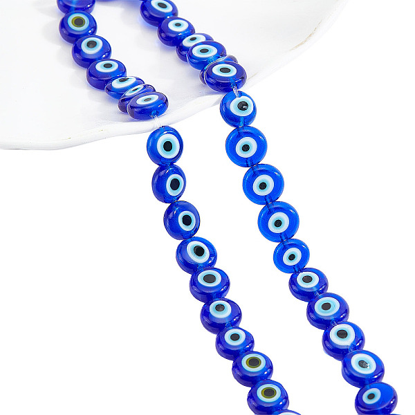 

PandaHall About 48 Pcs Glass Evil Eye Beads, Blue 8mm Flat Round Lampwork Evil Eye Charms Turkish Evil Eye Spacer Beads Eye Beads for...