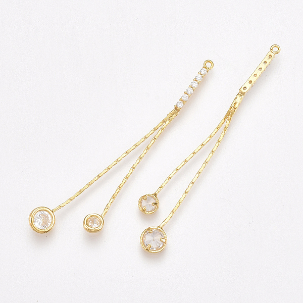 PandaHall Brass Pendants, with Cubic Zirconia and Coreana Chains, Clear, Nickel Free, Real 18K Gold Plated, 48mm, Flat Round: 4mm and 5mm...