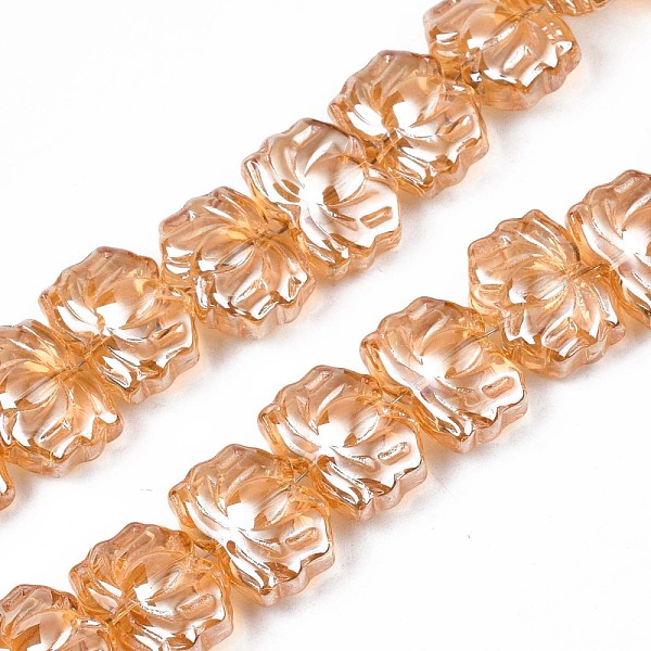 

PandaHall Electroplate Glass Beads Strand, Pearl Luster Plated, Lotus Flower, Sandy Brown, 10.5x14x6~7mm, Hole: 1mm, about 65pcs/strand...
