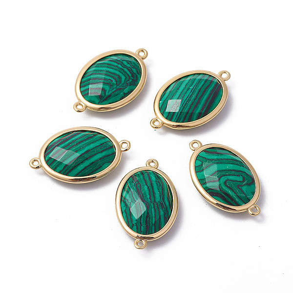 

PandaHall Golden Tone Brass Opalite Links connectors, Faceted, Oval, 26x15x6mm, Hole: 1~2mm Malachite Oval