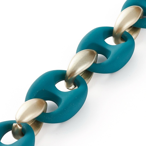 

PandaHall Handmade Spray Painted CCB Plastic & Rubberized Style Acrylic Coffee Bean Chains, Golden, Teal, 33x22.5x10.5mm, 23x16x9mm, 39.37..., Cyan