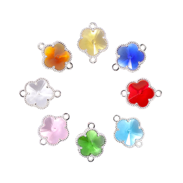 

PandaHall Glass Links connectors, with Eco-Friendly Alloy Open Back Berzel Findings, Flower, Silver Color Plated, Mixed Color, 15.5x12x5mm..., Multicolor