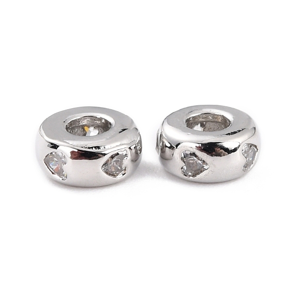 

PandaHall Brass Micro Pave Clear Cubic Zirconia Beads, Long-Lasting Plated, Cadmium Free & Lead Free, Rondelle with Heart, Real Platinum...