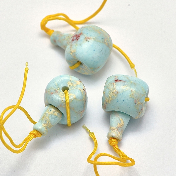 

PandaHall Natural Gemstone 3 Hole Guru Beads, T-Drilled Beads, 25~26x13x14mm, Hole: 1.8mm, 2mm Shoushan Stone Others