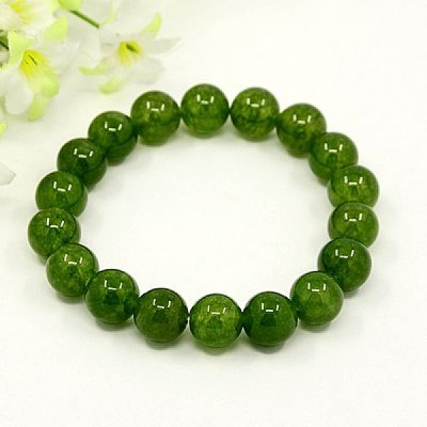 

PandaHall Natural White Jade Stretch Bracelets, Dyed, Olive Drab, 62mm White Jade Green
