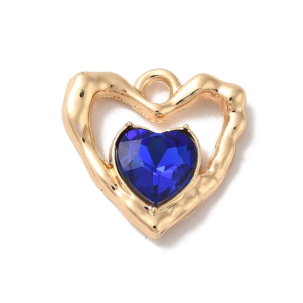 

PandaHall Rack Plating Alloy Pandants, with Glass, Nickel Free, Heart Charms, Golden, Dark Blue, 19x19x5mm, Hole: 2.3mm Alloy+Glass Heart