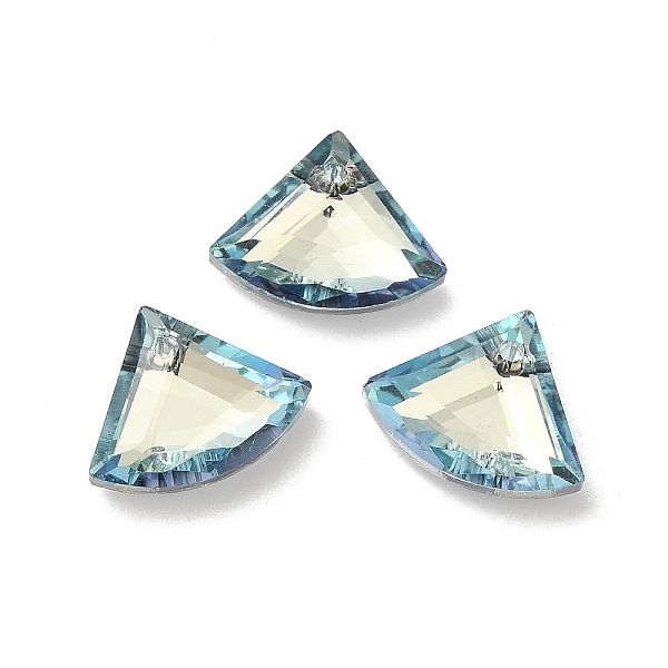 

PandaHall Electroplated Glass Pendants, Back Plated, Faceted, Fan-Shaped, Light Blue, 12x15x5mm, Hole: 1.2mm Glass Fan