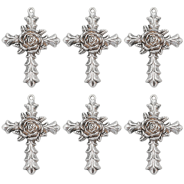 

PandaHall SUNNYCLUE 1 Box 10Pcs Cross Charms Tibetan Style Antique Silver Large Cross Bead Charms Detailed Rose Flowers Vintage Crosses...