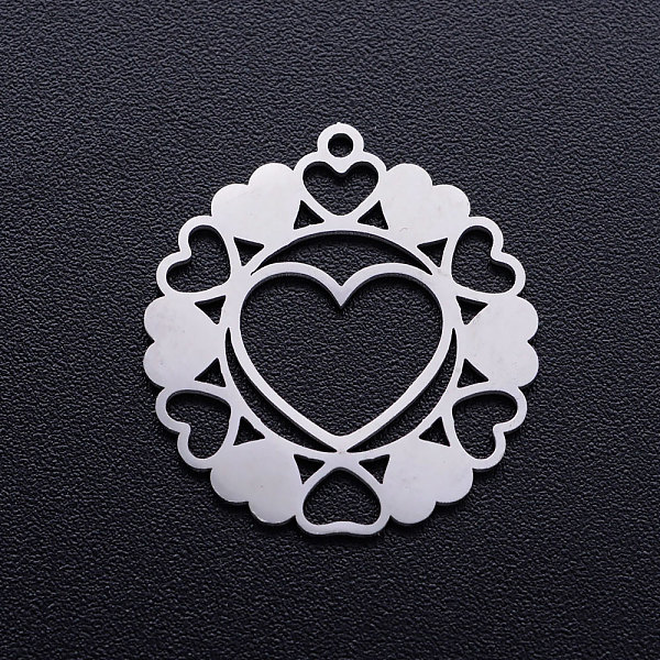 

PandaHall 201 Stainless Steel Pendants, Flower with Heart, Stainless Steel Color, 21x20x1mm, Hole: 1.2mm 201 Stainless Steel Flower