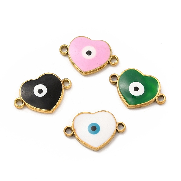 

PandaHall 201 Stainless Steel Enamel Connector Charms, Real 24K Gold Plated, Heart Links with Evil Eye, Mixed Color, 18x12.5x2.5mm, Hole..., Multicolor