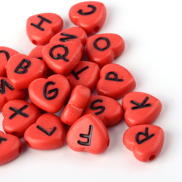 

PandaHall Horizontal Hole Opaque Acrylic Beads, Heart with Random Letters, Crimson, 10.5x11.5x4.5mm, Hole: 2mm, about 1200pcs/500g Acrylic..., Pink