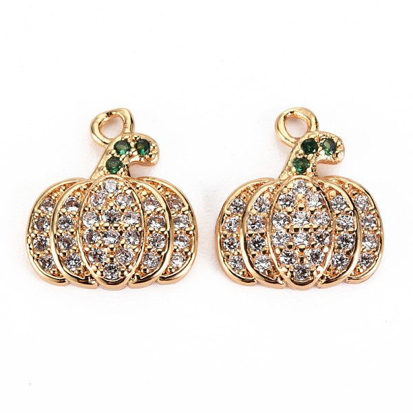 

PandaHall Brass Micro Pave Cubic Zirconia Charms, Nickel Free, Real 18K Gold Plated, Pumpkin, Green & Clear, 13x11x3mm, Hole: 1.2mm...