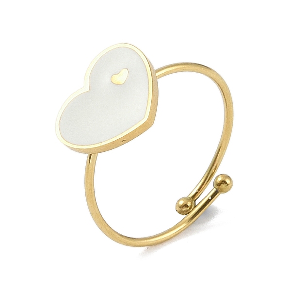 

PandaHall Heart 304 Stainless Steel Enamel Ring, 316 Surgical Stainless Steel Open Cuff Ring for Women, Real 18K Gold Plated, WhiteSmoke..., White