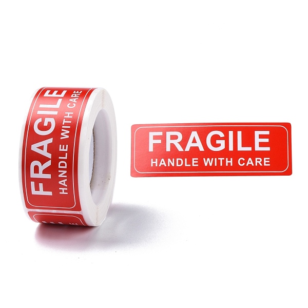 

PandaHall Self-Adhesive Paper Warning Tag Stickers, Rectangle with Word FRAGILE HANDLE WITH CARE Stickers Labels, for Shipping and Packing..., Red