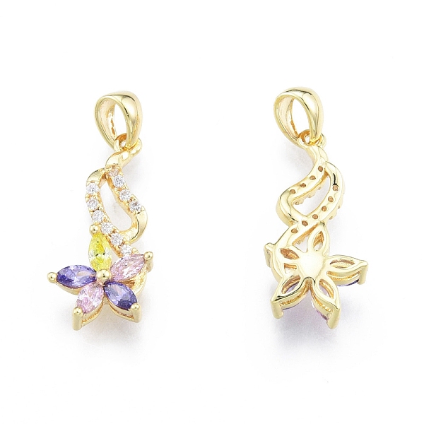 

PandaHall Ion Plating(IP) Brass Micro Pave Clear Cubic Zirconia Pendants, with Glass, Flower, Real 18K Gold Plated, 19x9.5x4mm, Hole...