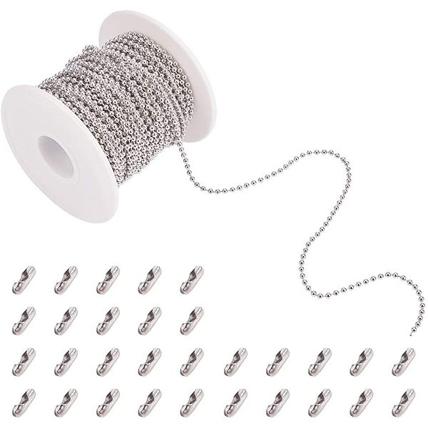 

PandaHall about 20m 2.5mm 304 Stainless Steel Ball Chains with 50pcs Ball Chain Connectors for DIY Necklace Making, Stainless Steel Color...