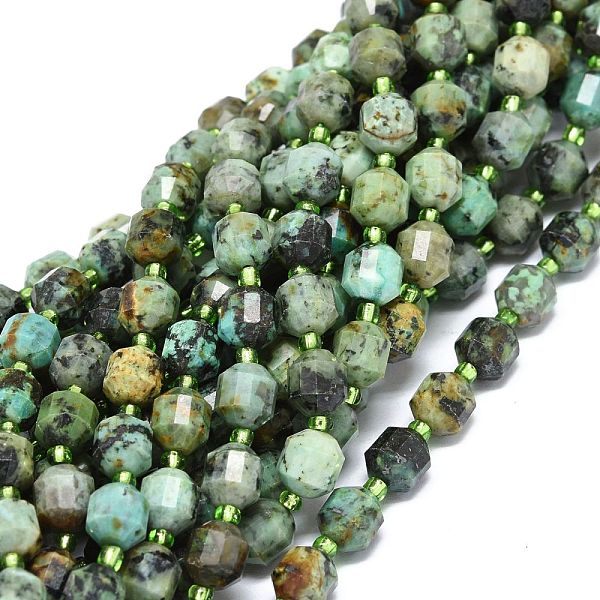 

PandaHall Natural African Turquoise(Jasper) Beads Strands, with Seed Beads, Faceted, Bicone, Double Terminated Point Prism Beads, 7~8x7~8mm...