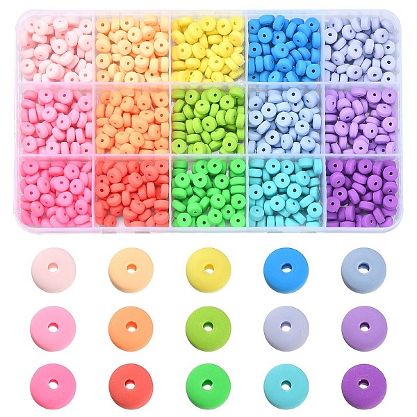 

PandaHall 750Pcs 15 Colors Handmade Polymer Clay Beads, for DIY Jewelry Crafts Supplies, Flat Round, Mixed Color, 6x3mm, Hole: 1.5mm..., Multicolor