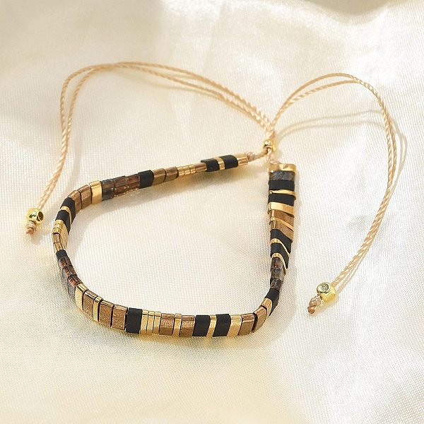 Vintage Ethnic Style Adjustable Glass Tila Beaded Handmade Slider Bracelets for Women