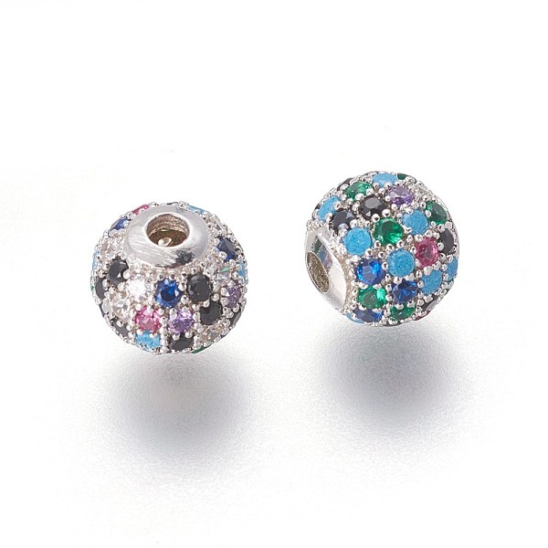 Brass Micro Pave Cubic Zirconia Beads